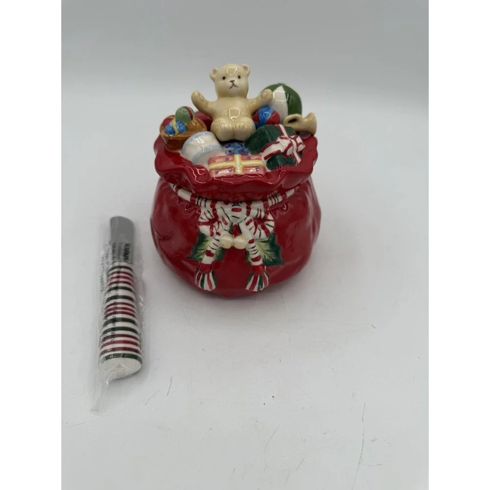 🎁🎄 Longaberger‎ Pottery Santa's Christmas Gift Bag Dip Bowl w/ Spreader 🎅✨